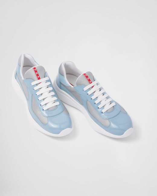 Prada Blue America'S Cup Patent Leather And Bike Fabric Sneakers for men