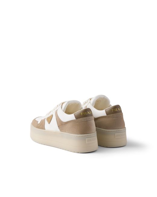 Prada Natural Downtown Bold Nappa Leather And Suede Sneakers