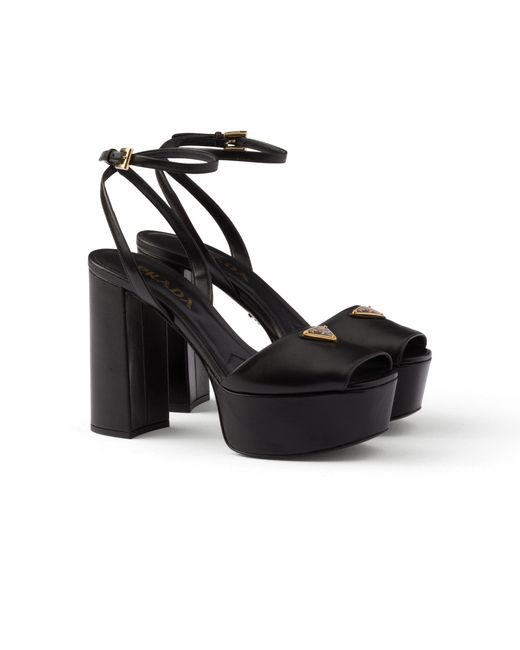 Prada Black 115Mm Leather Platform Sandals