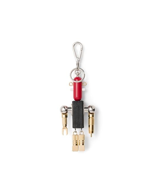 Prada White Robot Saffiano Leather Key Ring Charm
