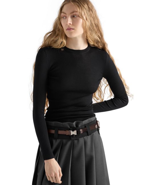 Prada Black Virgin Wool Crewneck T-Shirt