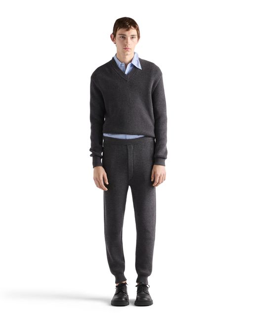 Prada Black Wool V-Neck Sweater for men