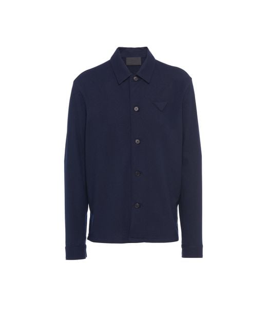 Prada Blue Triangle-Logo Wool-Blend Shirt for men