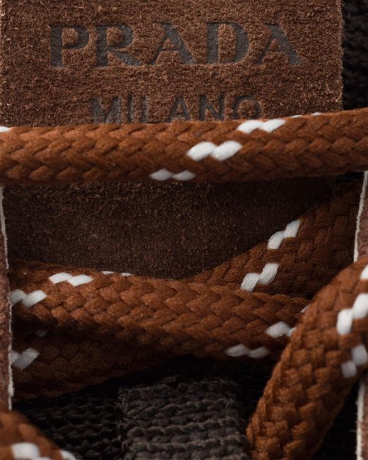 Prada Brown Mesh Fabric And Suede Sneakers, Cocoa