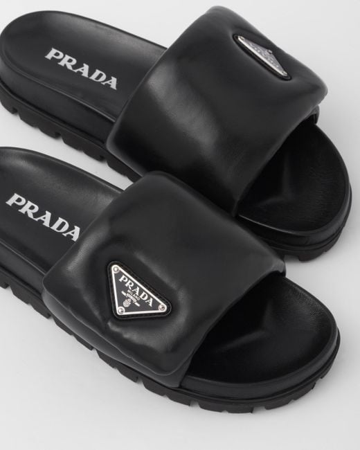 Prada Black Sliders Mit Gepolstertem Nappa-Logo