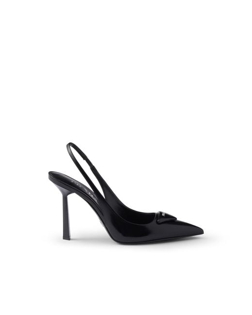 Prada Black Brushed Leather Slingback Pumps