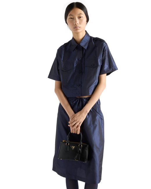 Prada Blue Cropped Taffeta Shirt