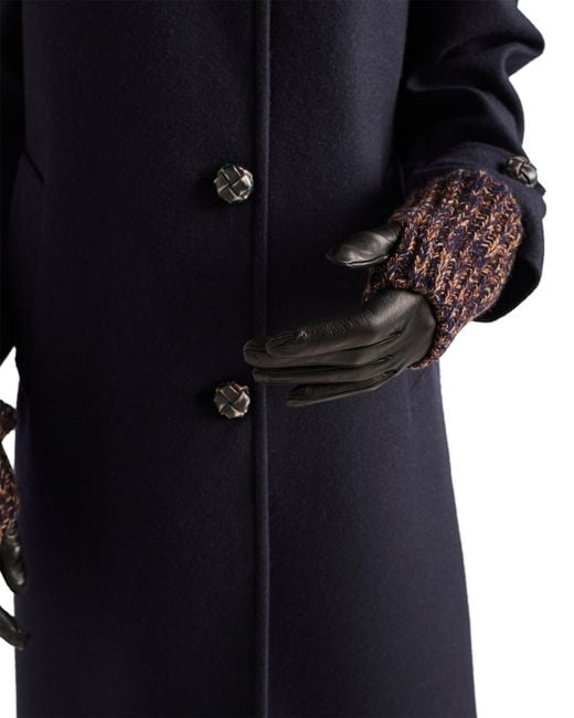 Prada Black Nappa Leather And Mélange Knit Gloves Size 6,5
