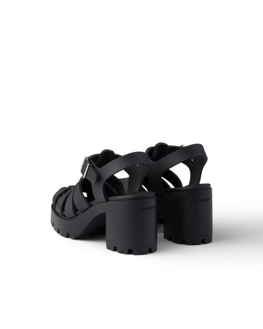 Prada Black Rubber Platform Sandals, Size 35