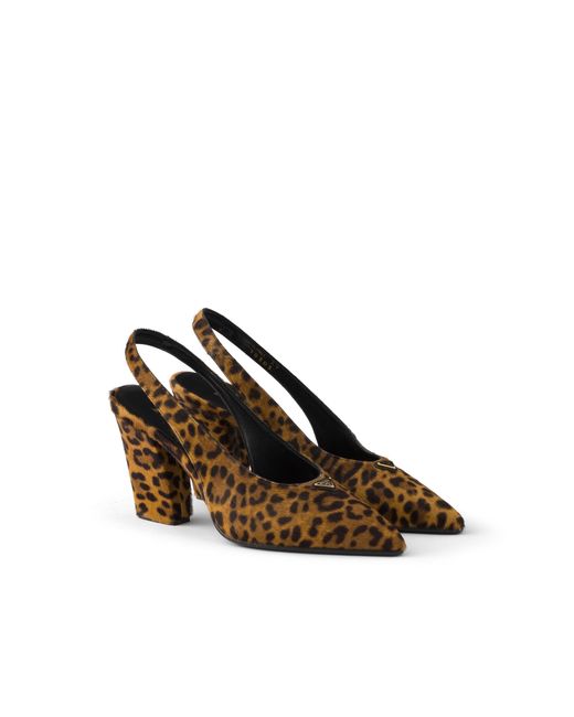 Prada White Printed Leather Slingback Pumps, Honey