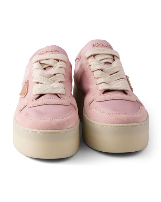 Prada Pink Downtown Bold Re-Nylon And Suede Sneakers