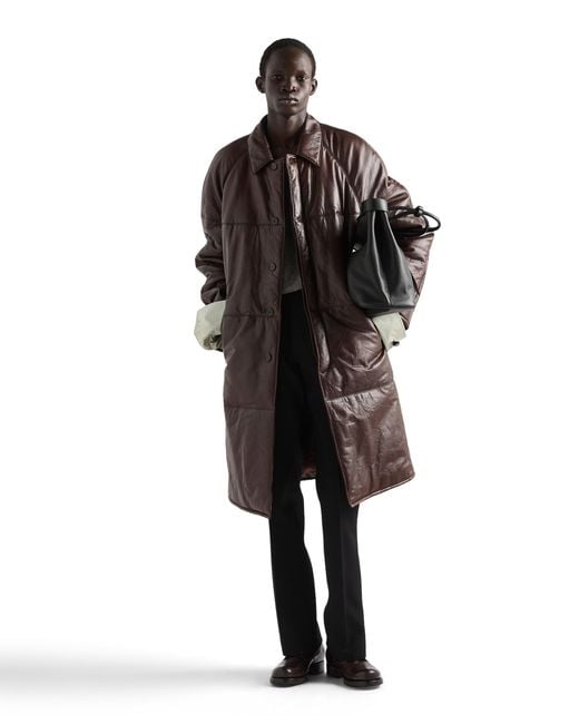 Prada Brown Padded Nappa Leather Coat for men