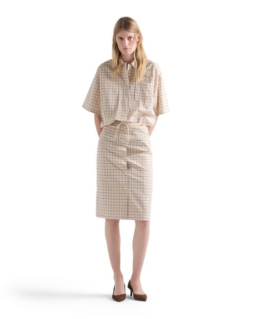 Prada White Embroidered Checked Poplin Top