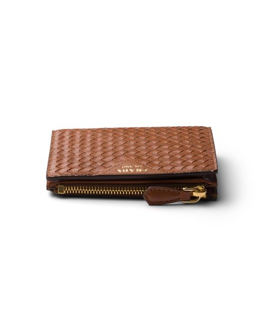 Prada White Small Woven Madras Leather Wallet