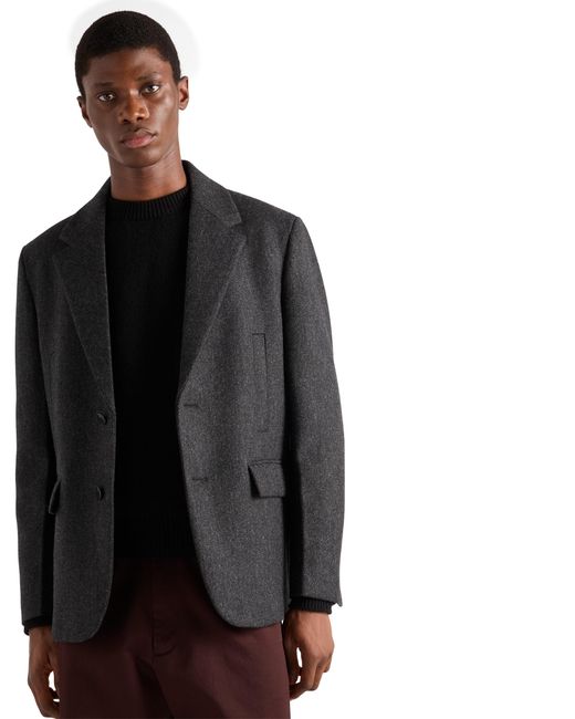 Prada Black Single-Breasted Wool Jacket, Slate for men