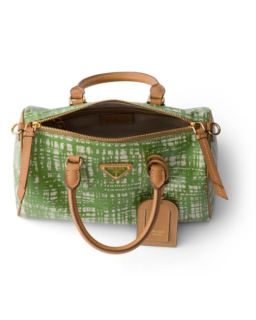 Prada Green Small Linen Blend And Leather Top-Handle Bag