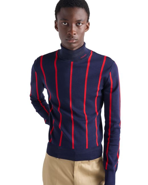 Prada Blue Cotton Turtleneck Sweater for men