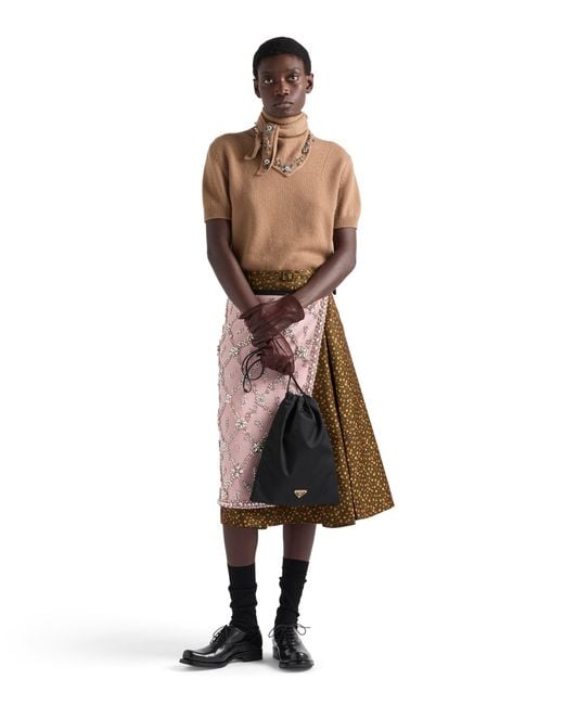 Prada Brown Short-Sleeved Cashmere Sweater With Scarf, Camel