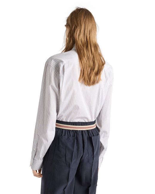 Prada White Embroidered Striped Poplin Shirt