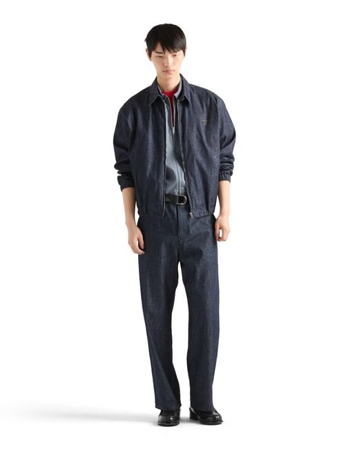 Prada Blue Chambray Denim Blouson Zipper Jacket for men