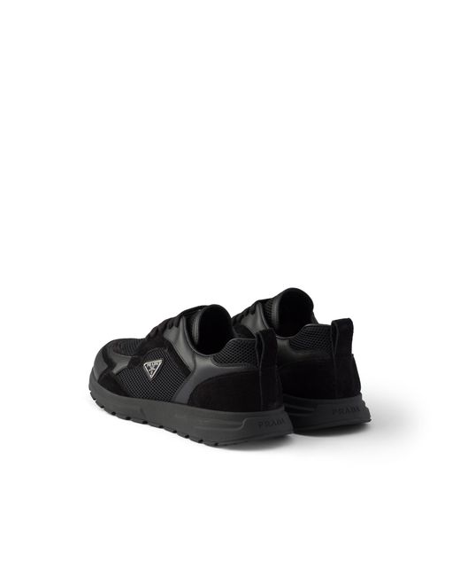 Prada Black Prax Leather And Fabric Sneakers, Size 5 for men
