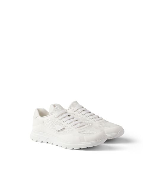 Prada White Prax 2.0 Fabric Sneakers for men