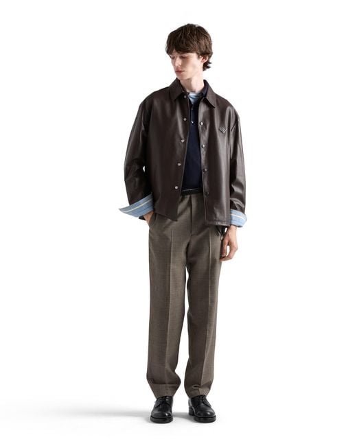 Prada Brown Nappa Leather Shirt for men