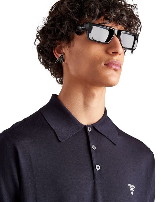 Prada Blue Superfine Wool Polo Shirt for men