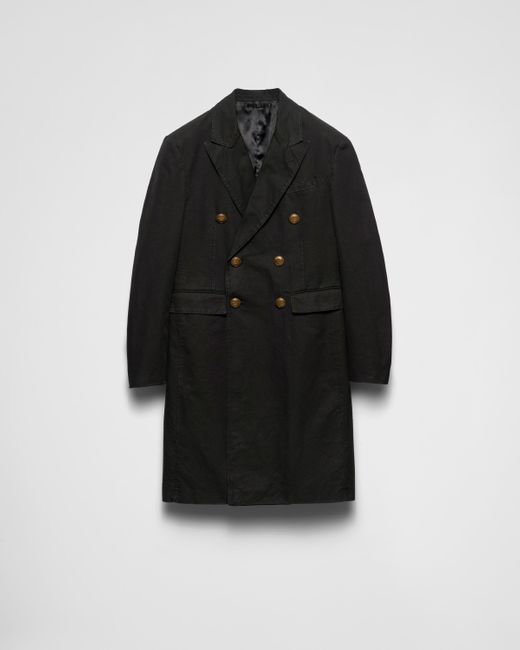 Prada Doppelreihiger Mantel Aus Technischer Baumwolle in Black für Herren