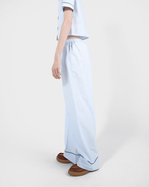Prada White Striped Chambray Trousers