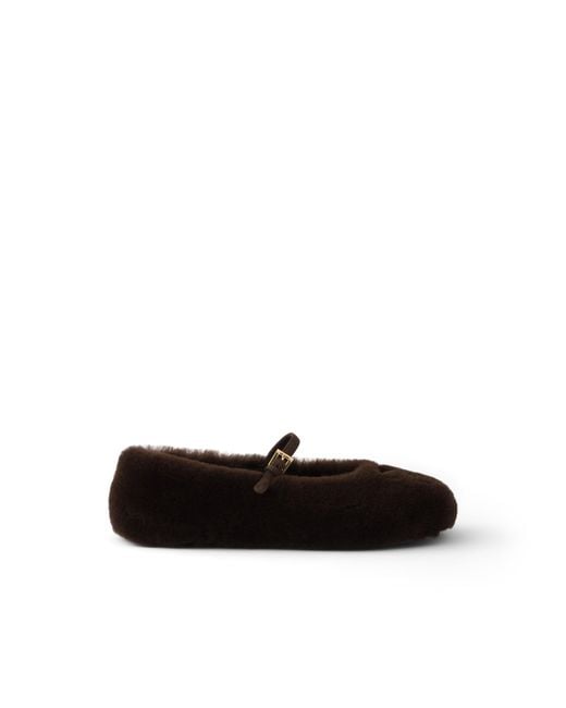 Prada Black Shearling Ballerinas
