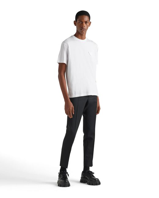 Prada White Triangle-Logo Cotton T-Shirt for men