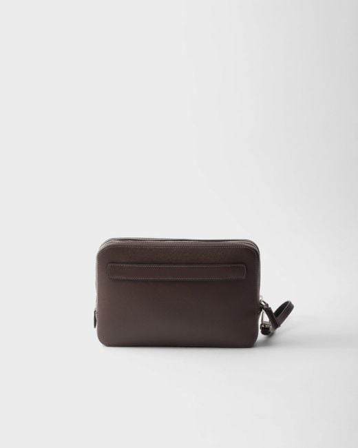 Pochette En Cuir Saffiano Prada pour homme en coloris Brown