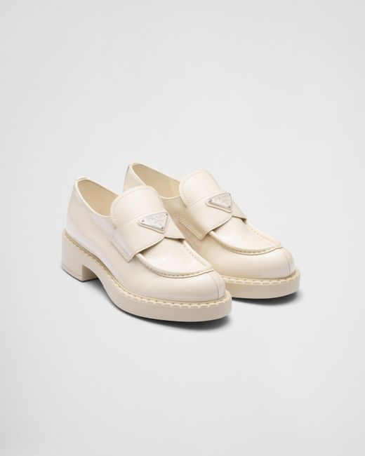 Prada White Chocolate Patent Leather Loafers