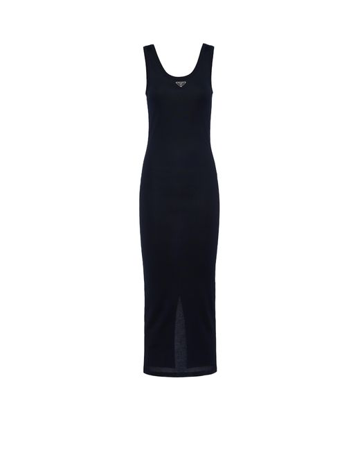 Prada Black Brand-Plaque Slim-Fit Cotton Midi Dress