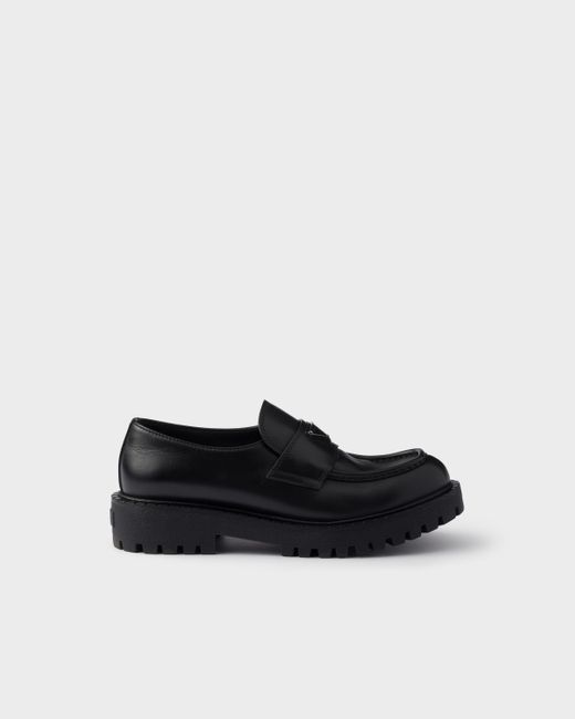 Prada Loafer Aus Gebürstetem Leder in Black für Herren