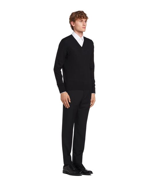 Prada Black Knitted V-Neck Sweater for men
