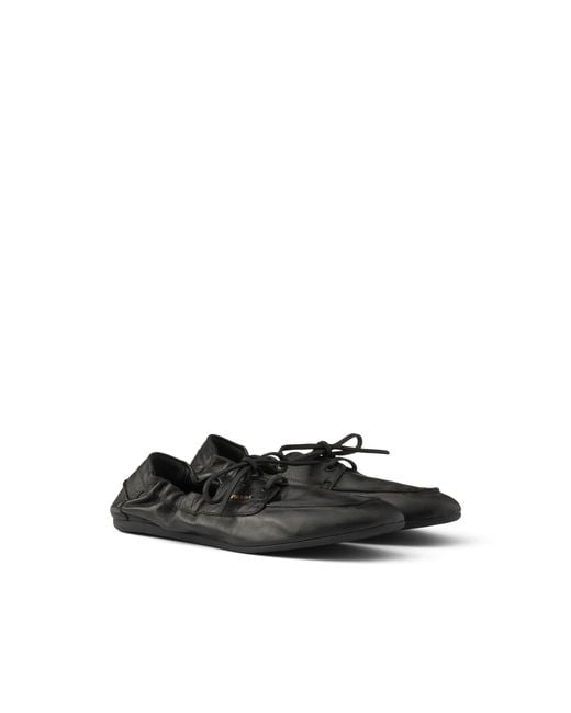 Prada White Shuffle Antiqued Leather Boat Shoes