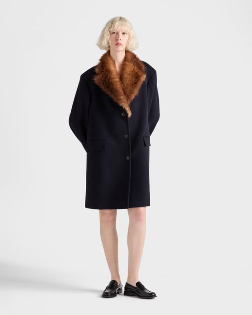 Prada Blue Einreihiger Mantel Aus Tuch