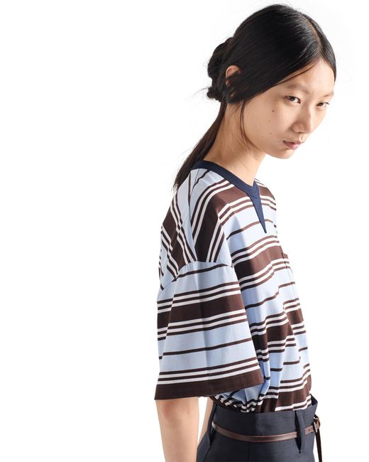 Prada Blue Striped Lisle Cotton T-Shirt