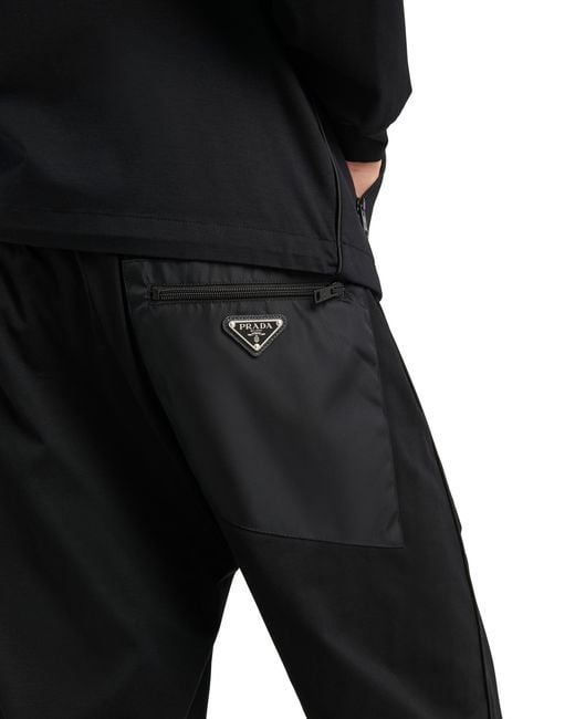 Prada Black Technical Cotton And Re-Nylon Pants for men
