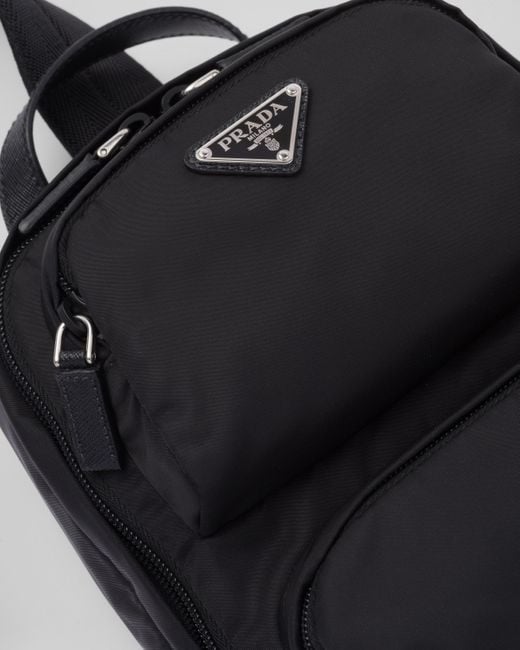 Prada Black Re-nylon And Saffiano Leather Backpack for men