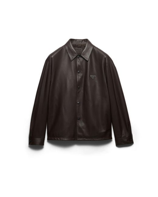 Prada Brown Nappa Leather Shirt for men
