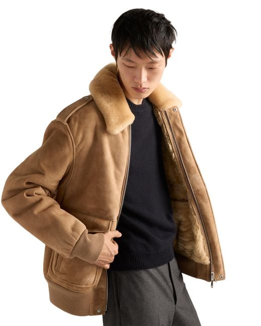 Prada Natural Suede And Shearling Bomber Jacket for men