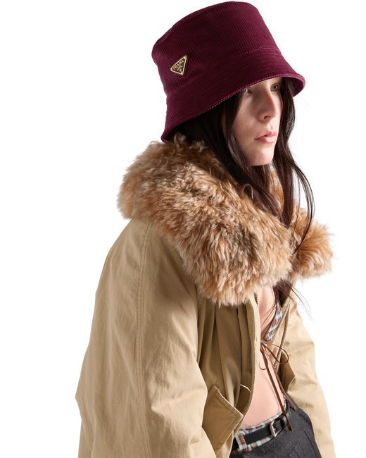 Prada Red Corduroy Bucket Hat