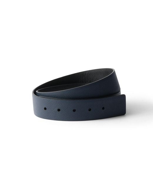 Prada Blue Reversible Saffiano Leather Belt Strap for men