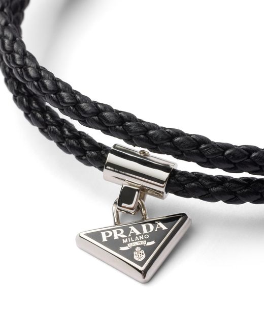Prada White Braided Nappa Leather Bracelet for men