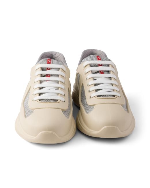 Prada White America's Cup Soft Rubber And Bike Fabric Sneakers for men