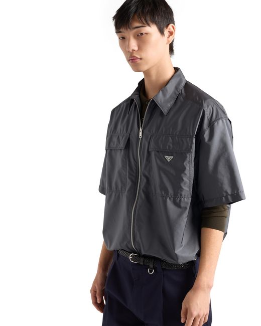 Prada Blue Short-Sleeved Light Re-Nylon Shirt, Iron for men