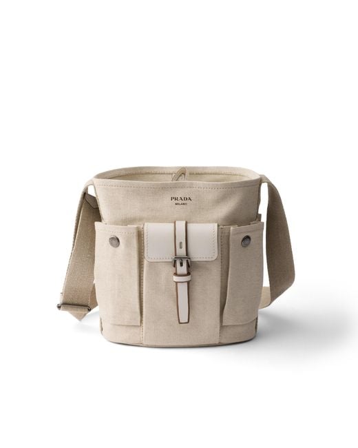 Prada Route Mini Canvas And Leather Bucket Bag, Natural